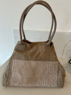 Taupe Suede Structured Tote Bag